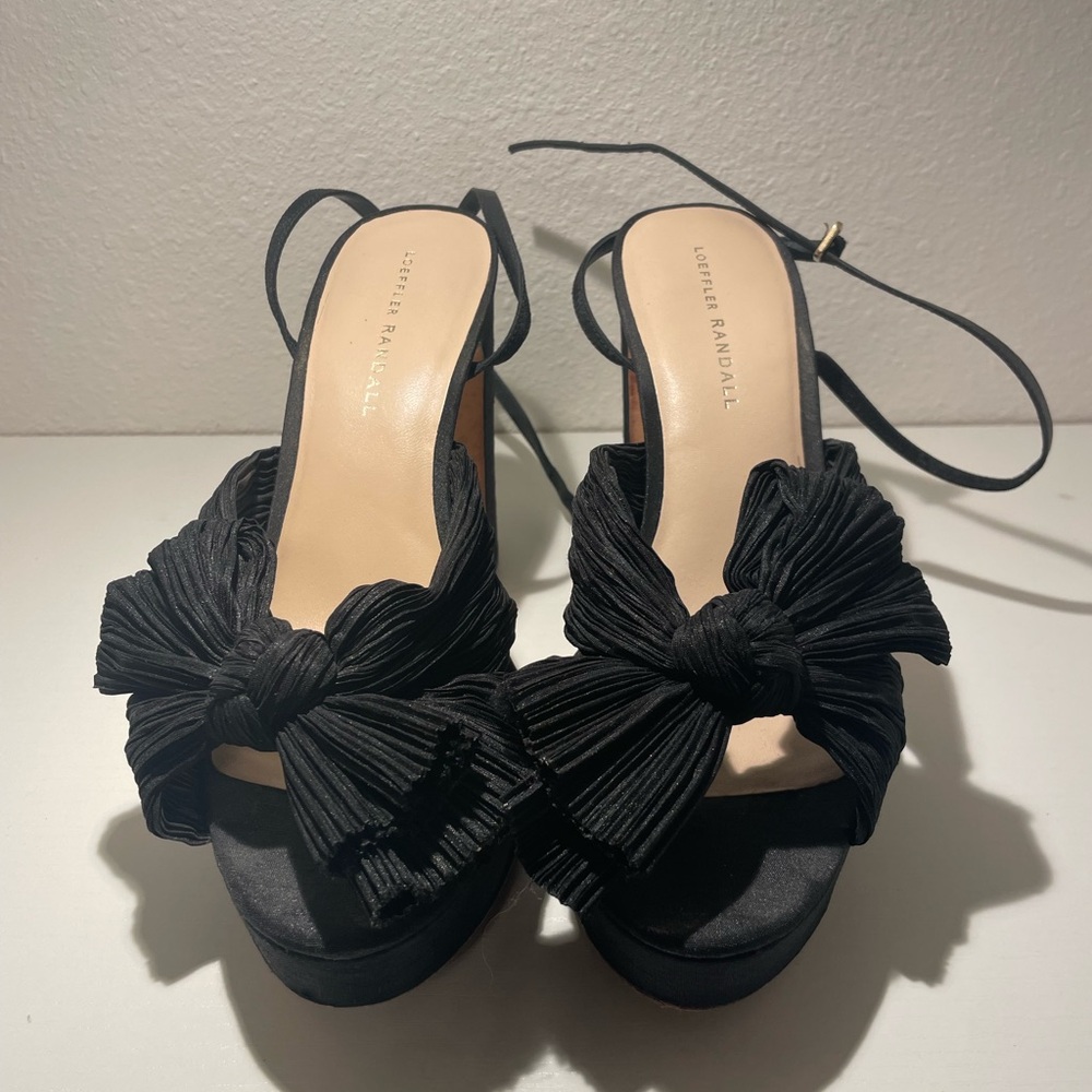 Loeffler Randall Black Pleated Bow Platform Slingback Heels